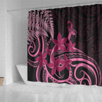 Aotearoa Maori Shower Curtain Pink Fern Ribbons on Black - Aussie Hoodie