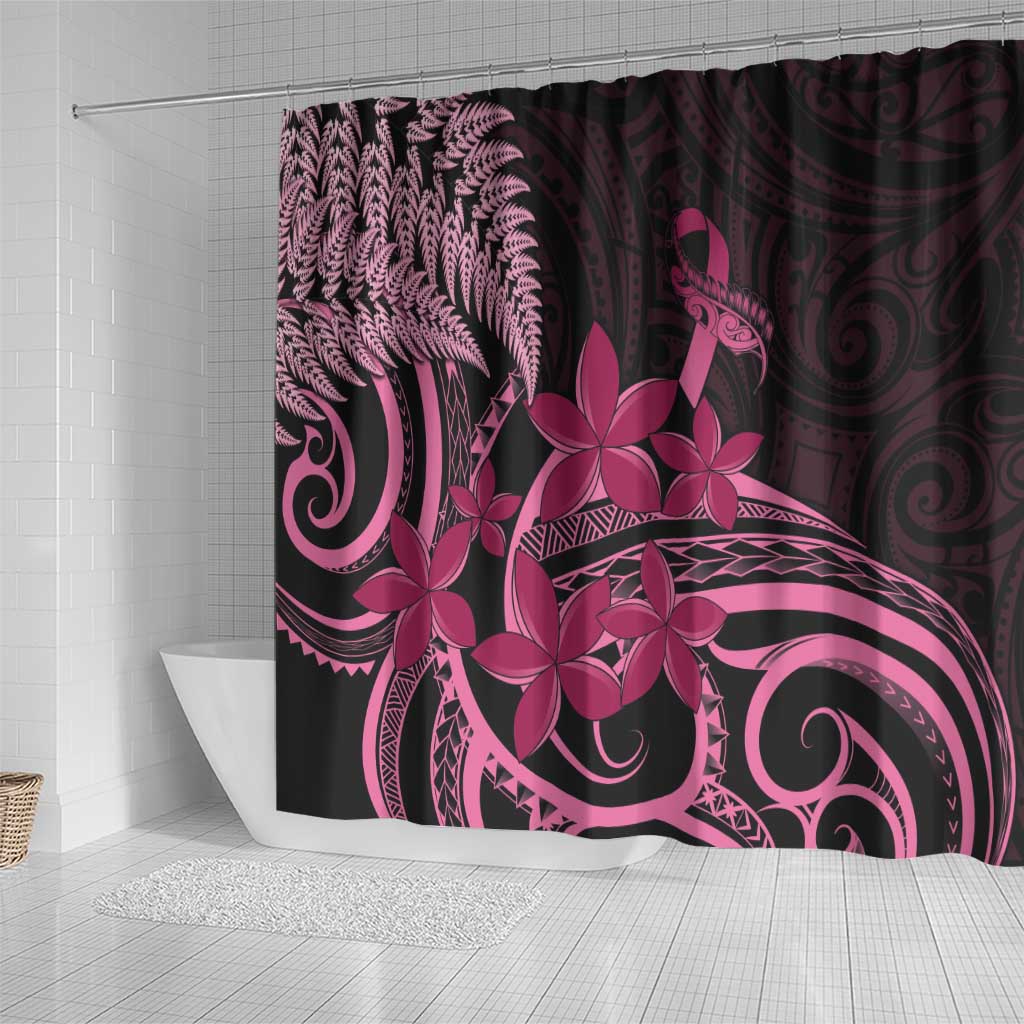 Aotearoa Maori Shower Curtain Pink Fern Ribbons on Black - Aussie Hoodie