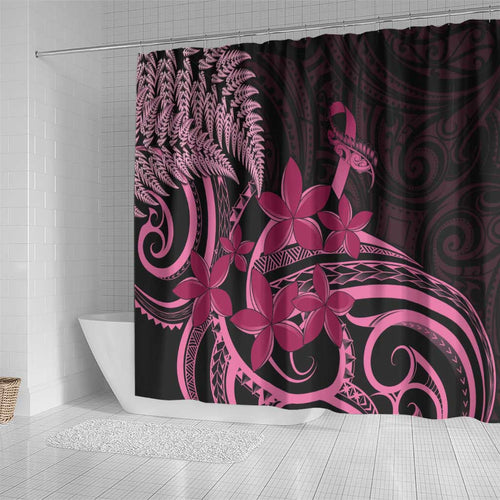 Aotearoa Maori Shower Curtain Pink Fern Ribbons on Black - Aussie Hoodie