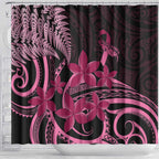 Aotearoa Maori Shower Curtain Pink Fern Ribbons on Black - Aussie Hoodie