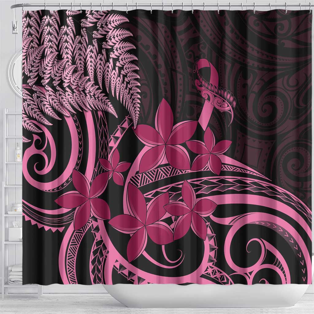 Aotearoa Maori Shower Curtain Pink Fern Ribbons on Black - Aussie Hoodie