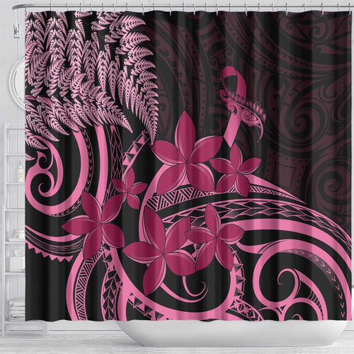 Aotearoa Maori Shower Curtain Pink Fern Ribbons on Black - Aussie Hoodie