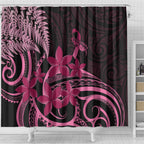Aotearoa Maori Shower Curtain Pink Fern Ribbons on Black - Aussie Hoodie