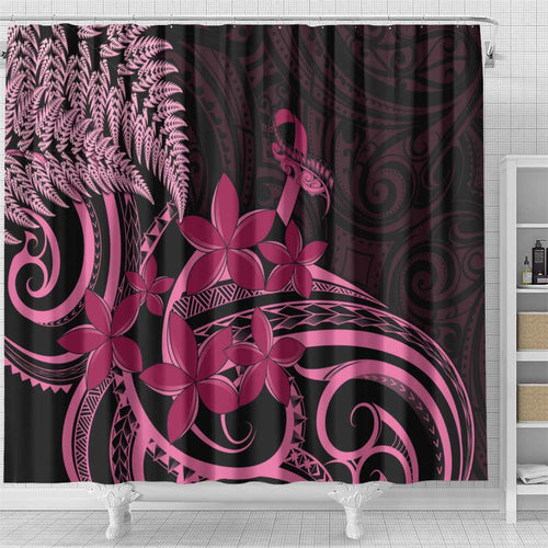 Aotearoa Maori Shower Curtain Pink Fern Ribbons on Black - Aussie Hoodie