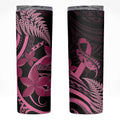Aotearoa Maori Skinny Tumbler Pink Fern Ribbons on Black - Aussie Hoodie