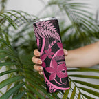 Aotearoa Maori Skinny Tumbler Pink Fern Ribbons on Black - Aussie Hoodie