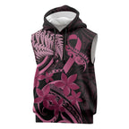 Aotearoa Maori Sleeveless Hoodie Pink Fern Ribbons on Black - Aussie Hoodie
