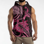Aotearoa Maori Sleeveless Hoodie Pink Fern Ribbons on Black - Aussie Hoodie