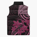 Aotearoa Maori Sleeveless Puffer Jacket Pink Fern Ribbons on Black - Aussie Hoodie