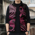 Aotearoa Maori Sleeveless Puffer Jacket Pink Fern Ribbons on Black - Aussie Hoodie