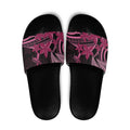 Aotearoa Maori Slide Sandals Pink Fern Ribbons on Black - Aussie Hoodie