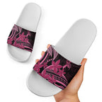 Aotearoa Maori Slide Sandals Pink Fern Ribbons on Black - Aussie Hoodie