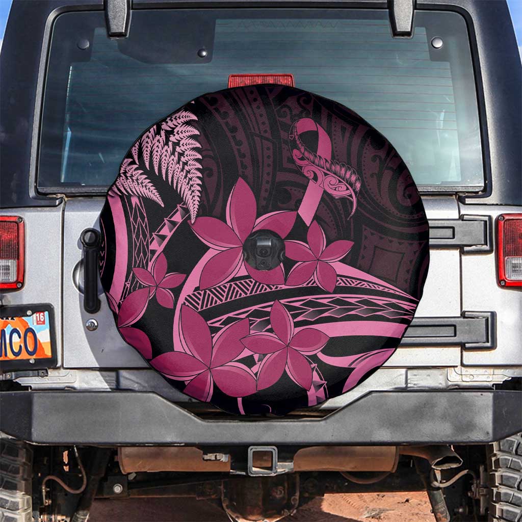 Aotearoa Maori Spare Tire Cover Pink Fern Ribbons on Black - Aussie Hoodie
