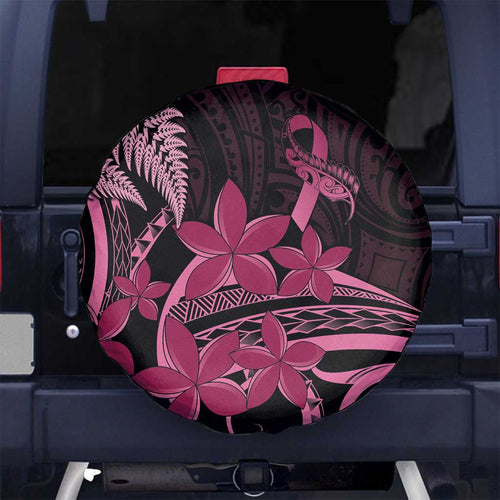 Aotearoa Maori Spare Tire Cover Pink Fern Ribbons on Black - Aussie Hoodie