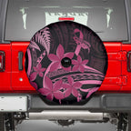 Aotearoa Maori Spare Tire Cover Pink Fern Ribbons on Black - Aussie Hoodie