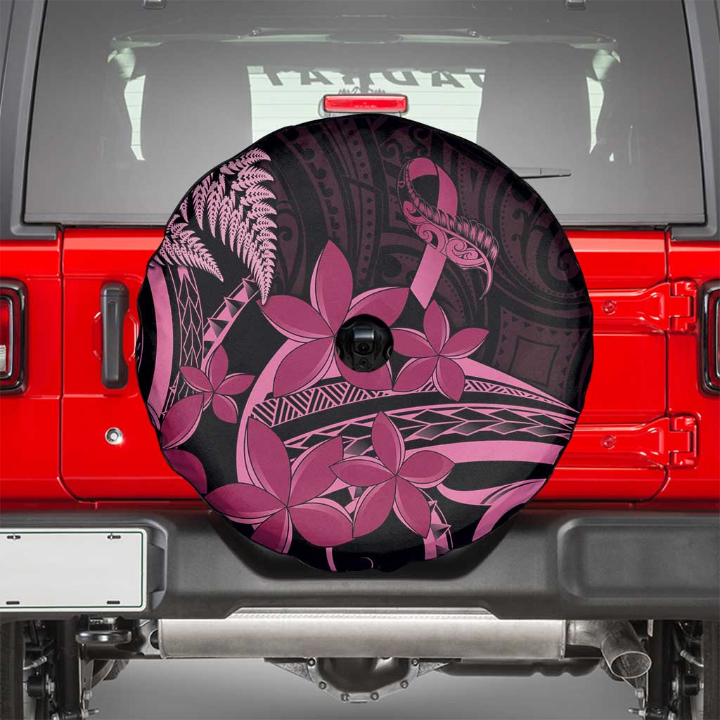 Aotearoa Maori Spare Tire Cover Pink Fern Ribbons on Black - Aussie Hoodie
