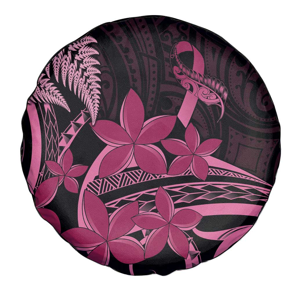Aotearoa Maori Spare Tire Cover Pink Fern Ribbons on Black - Aussie Hoodie