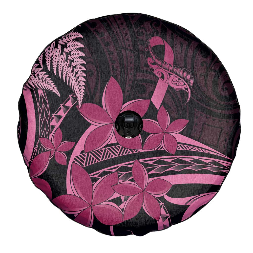 Aotearoa Maori Spare Tire Cover Pink Fern Ribbons on Black - Aussie Hoodie