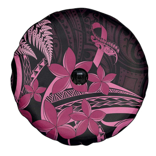 Aotearoa Maori Spare Tire Cover Pink Fern Ribbons on Black - Aussie Hoodie