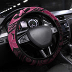 Aotearoa Maori Steering Wheel Cover Pink Fern Ribbons on Black - Aussie Hoodie