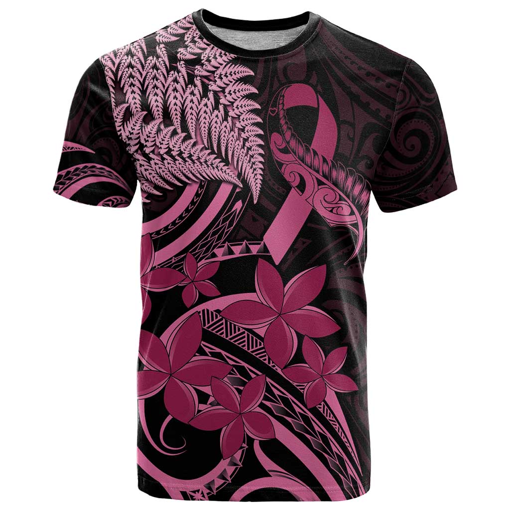 Aotearoa Maori T Shirt Pink Fern Ribbons on Black - Aussie Hoodie