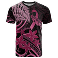 Aotearoa Maori T Shirt Pink Fern Ribbons on Black - Aussie Hoodie