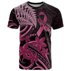 Aotearoa Maori T Shirt Pink Fern Ribbons on Black - Aussie Hoodie