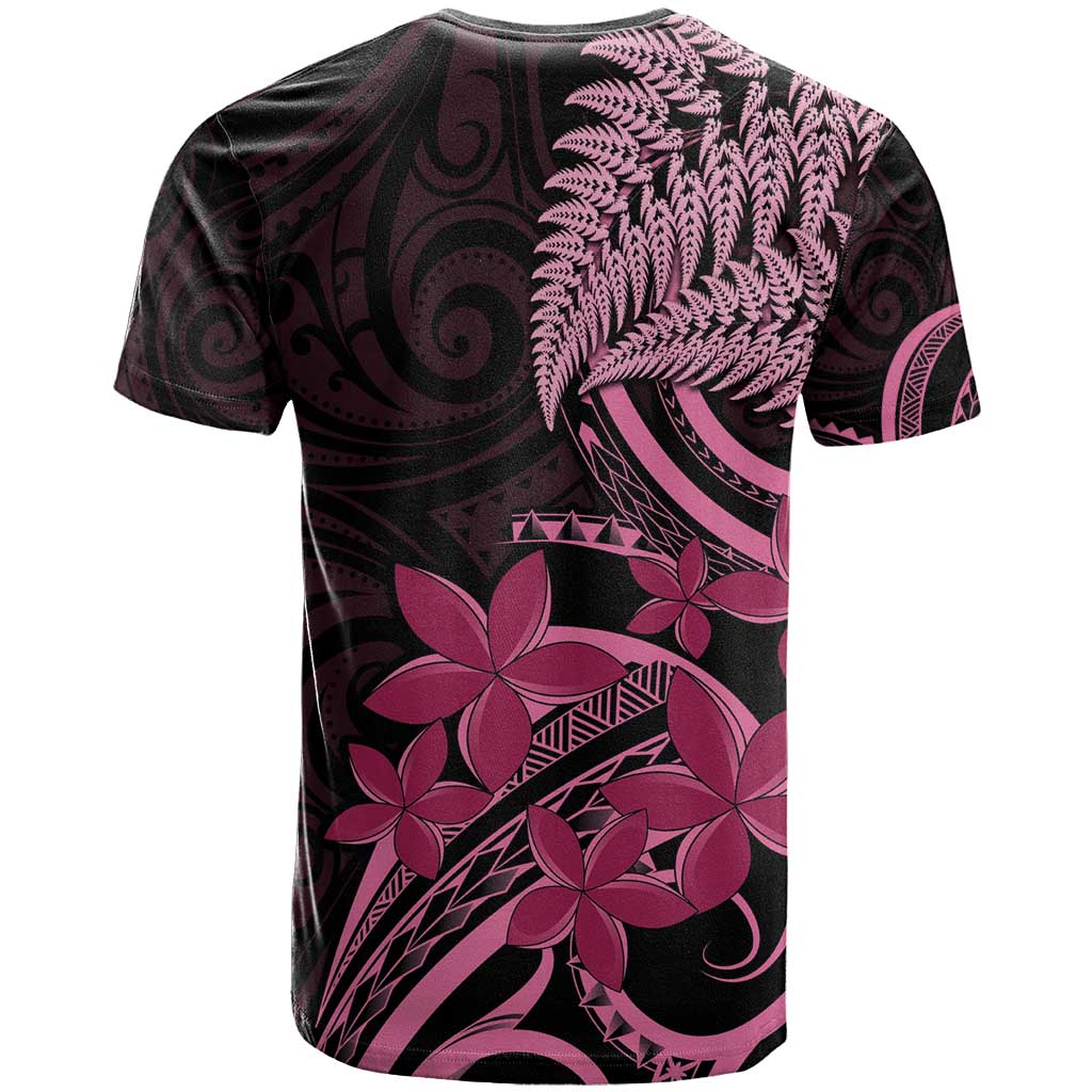 Aotearoa Maori T Shirt Pink Fern Ribbons on Black - Aussie Hoodie