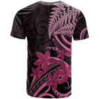 Aotearoa Maori T Shirt Pink Fern Ribbons on Black - Aussie Hoodie