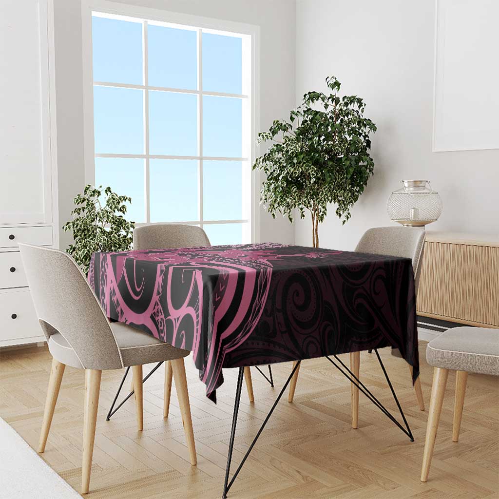 Aotearoa Maori Tablecloth Pink Fern Ribbons on Black - Aussie Hoodie