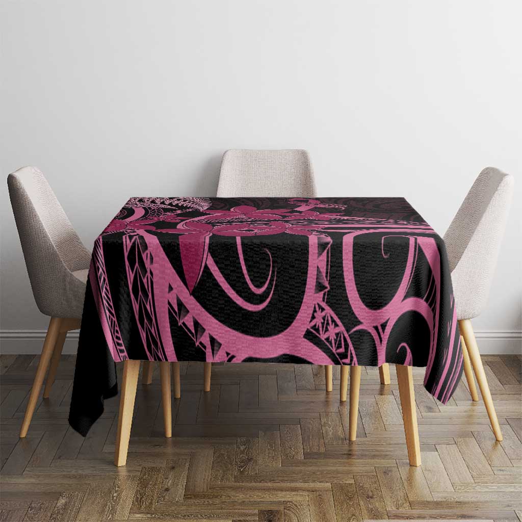 Aotearoa Maori Tablecloth Pink Fern Ribbons on Black - Aussie Hoodie