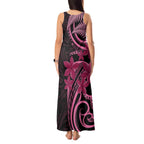 Aotearoa Maori Tank Maxi Dress Pink Fern Ribbons on Black - Aussie Hoodie