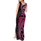 Aotearoa Maori Tank Maxi Dress Pink Fern Ribbons on Black - Aussie Hoodie