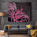 Aotearoa Maori Tapestry Pink Fern Ribbons on Black - Aussie Hoodie