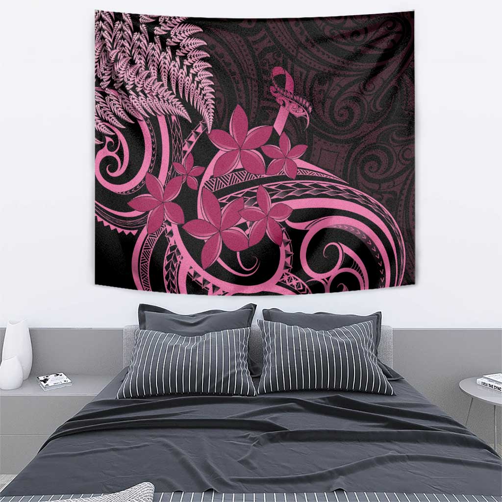 Aotearoa Maori Tapestry Pink Fern Ribbons on Black - Aussie Hoodie