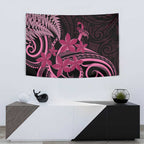 Aotearoa Maori Tapestry Pink Fern Ribbons on Black - Aussie Hoodie