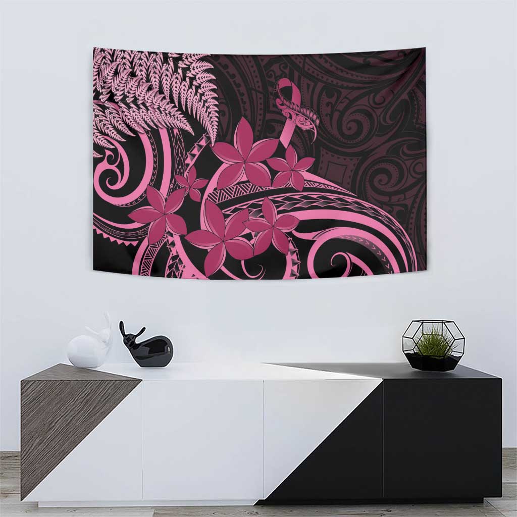 Aotearoa Maori Tapestry Pink Fern Ribbons on Black - Aussie Hoodie