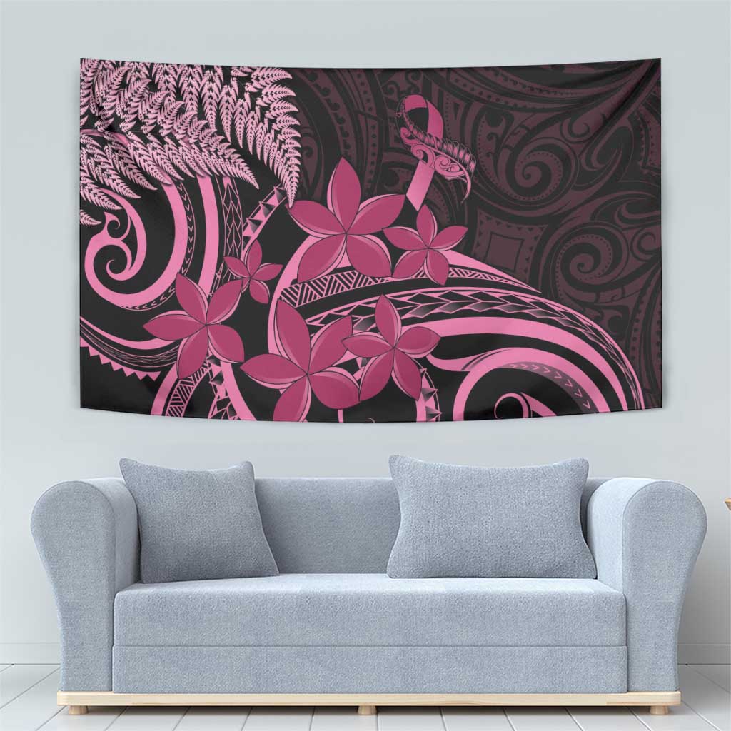Aotearoa Maori Tapestry Pink Fern Ribbons on Black - Aussie Hoodie