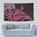 Aotearoa Maori Tapestry Pink Fern Ribbons on Black - Aussie Hoodie