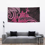 Aotearoa Maori Tapestry Pink Fern Ribbons on Black - Aussie Hoodie