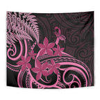 Aotearoa Maori Tapestry Pink Fern Ribbons on Black - Aussie Hoodie