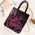 Aotearoa Maori Tote Bag Pink Fern Ribbons on Black - Aussie Hoodie