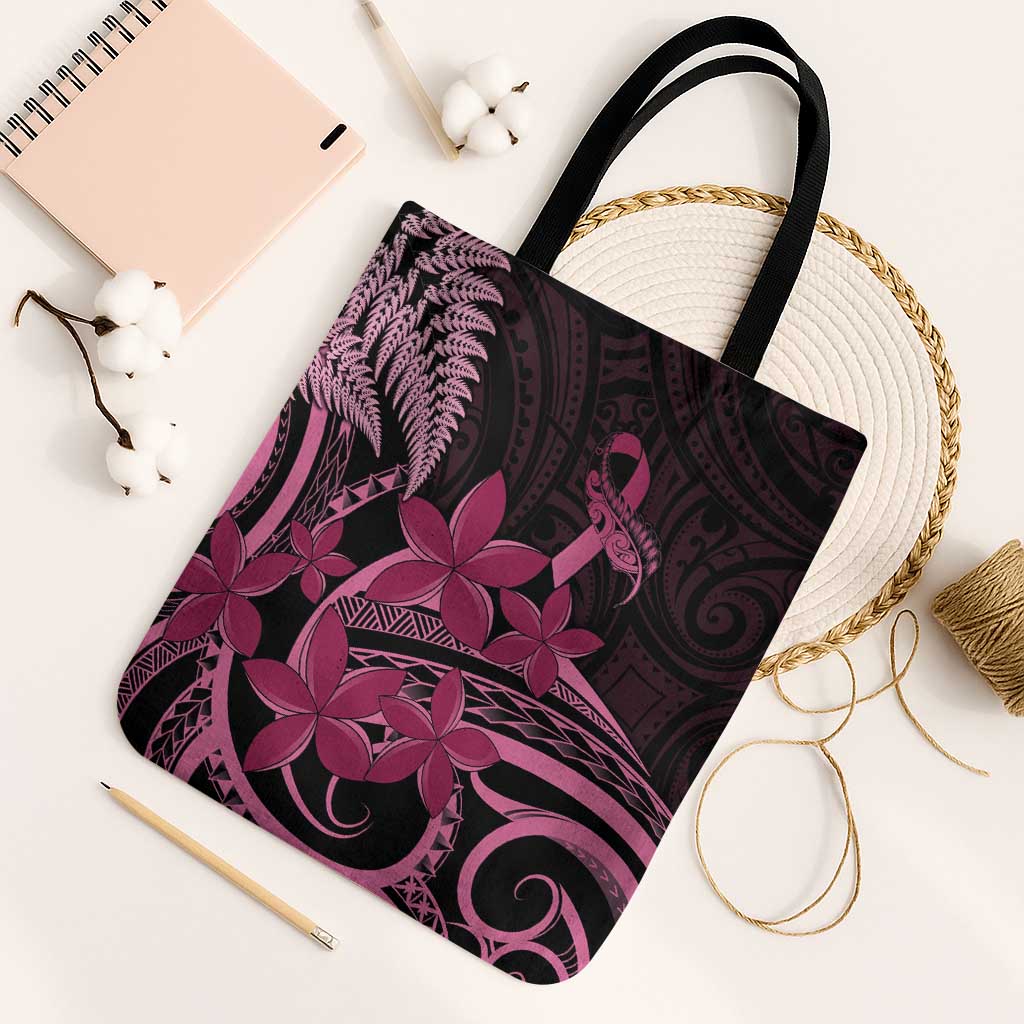 Aotearoa Maori Tote Bag Pink Fern Ribbons on Black - Aussie Hoodie