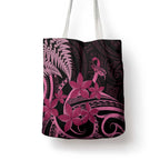 Aotearoa Maori Tote Bag Pink Fern Ribbons on Black - Aussie Hoodie