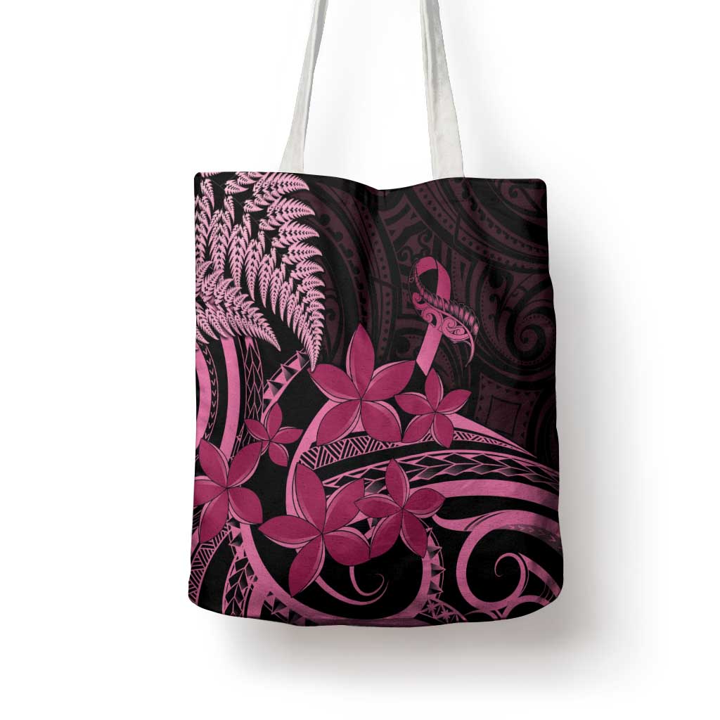 Aotearoa Maori Tote Bag Pink Fern Ribbons on Black - Aussie Hoodie