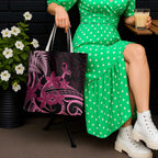 Aotearoa Maori Tote Bag Pink Fern Ribbons on Black - Aussie Hoodie