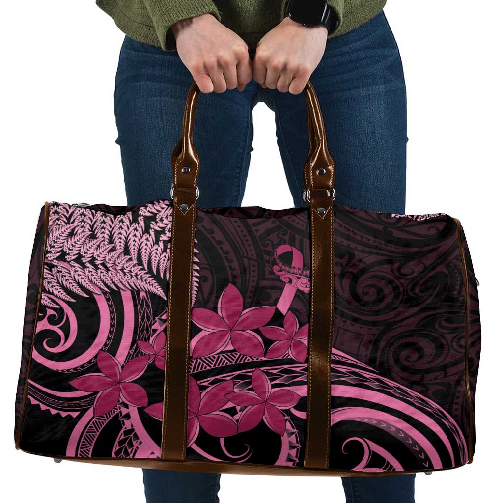 Aotearoa Maori Travel Bag Pink Fern Ribbons on Black - Aussie Hoodie
