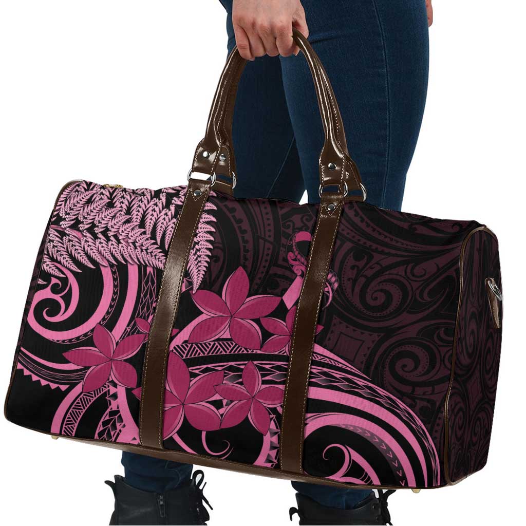 Aotearoa Maori Travel Bag Pink Fern Ribbons on Black - Aussie Hoodie