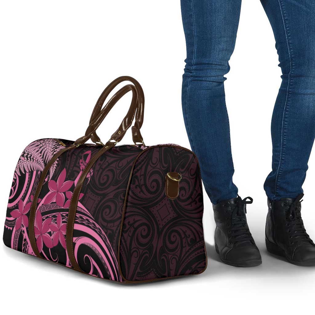 Aotearoa Maori Travel Bag Pink Fern Ribbons on Black - Aussie Hoodie