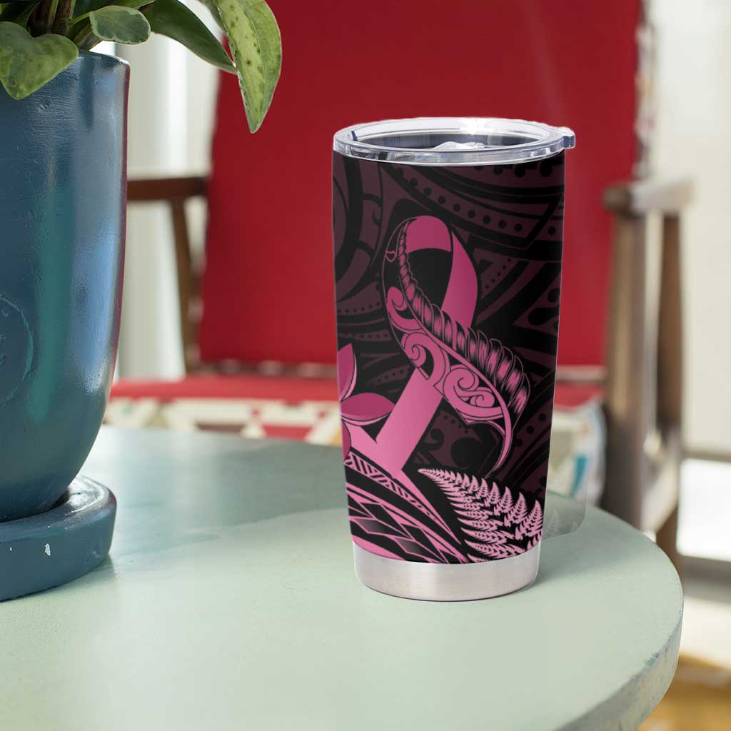 Aotearoa Maori Tumbler Cup Pink Fern Ribbons on Black - Aussie Hoodie